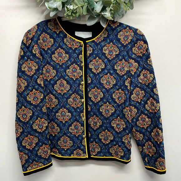 Vintage Michele Petite Quilted Jacket Velvet Trim 12P - Picture 1 of 16